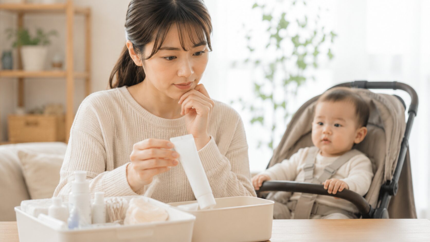 赤ちゃんの肌トラブルについて薬の使用前に確認する母親