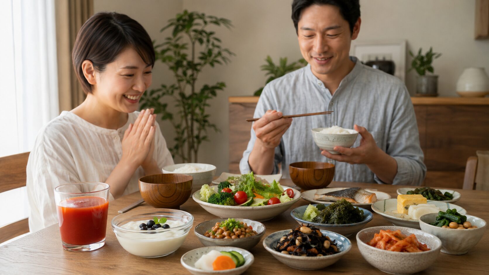 トマトジュースと発酵食品や野菜を組み合わせた腸内環境を整える食事