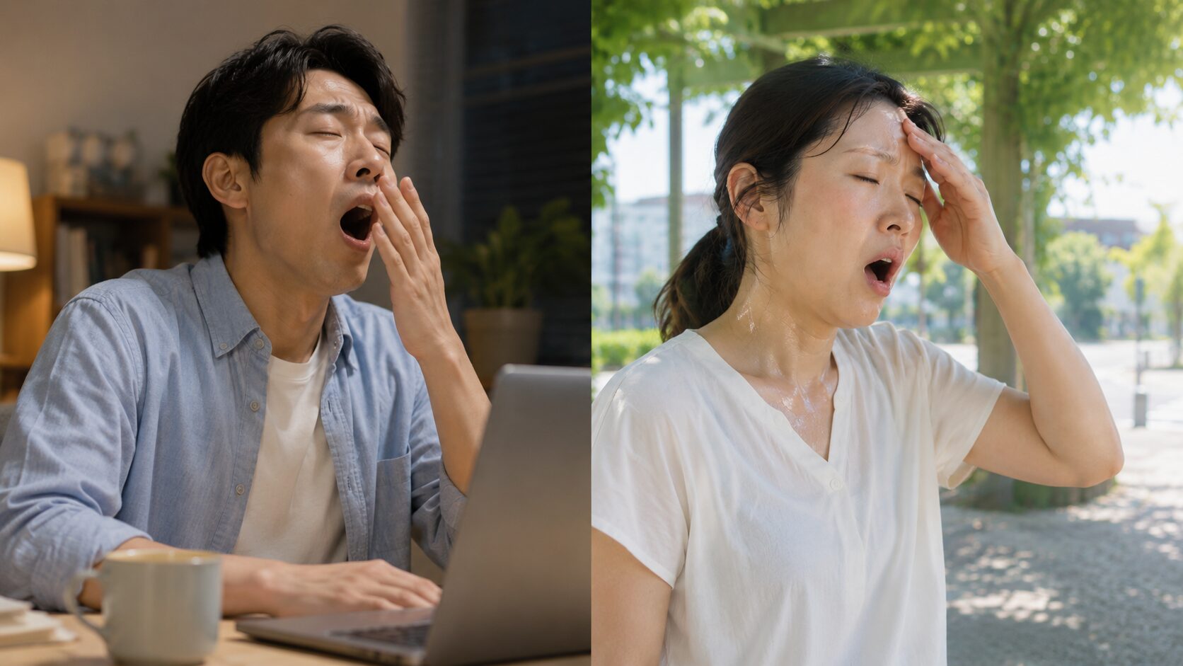 眠気のあくびと熱中症が疑われるあくびを比較する日本人男女